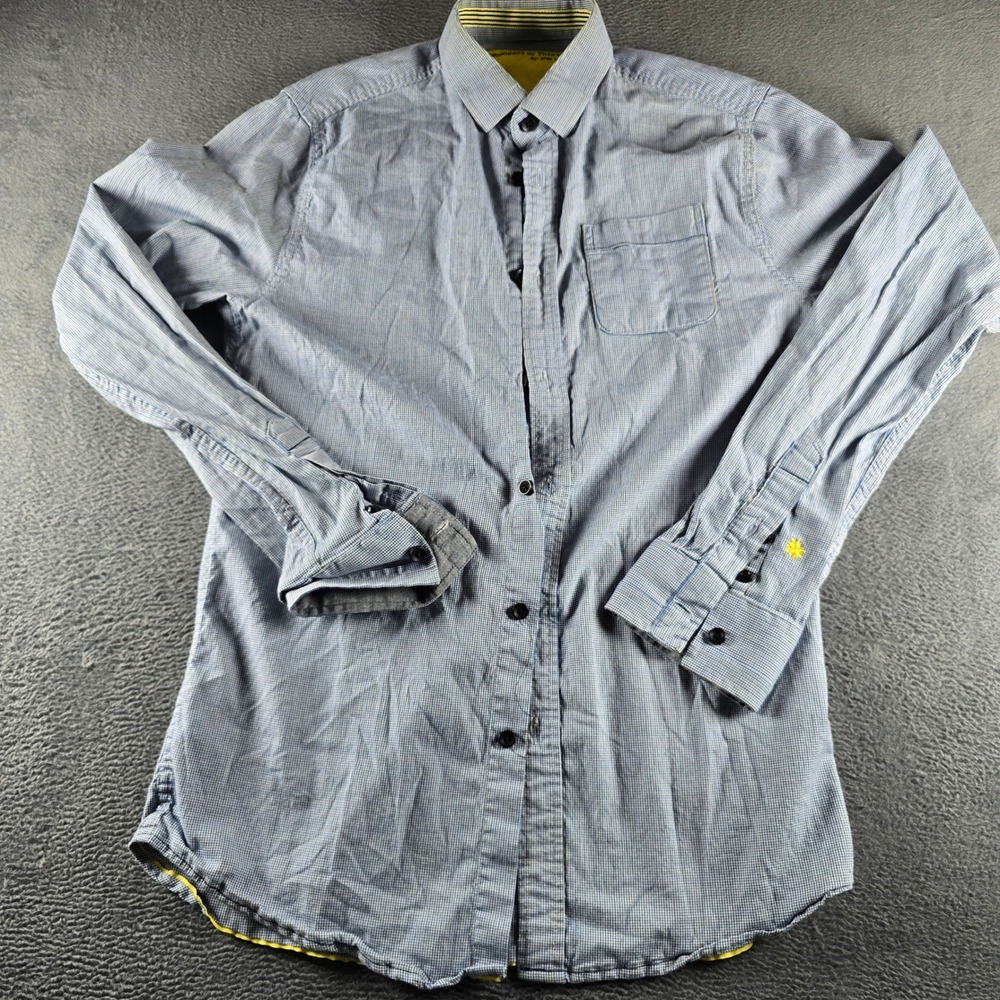 Descendant of Thieves Mens Small Blue Micro Check Button Down Shirt Limited Ed